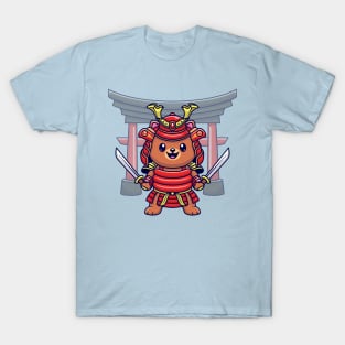 Cute Bear Samurai Warrior Cartoon T-Shirt